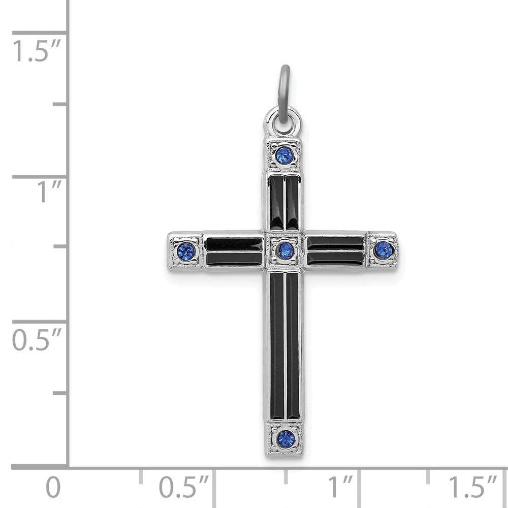 Sterlingsilber Rhodiniert Emailliert & Blau Zirkonia Kreuz Anhänger