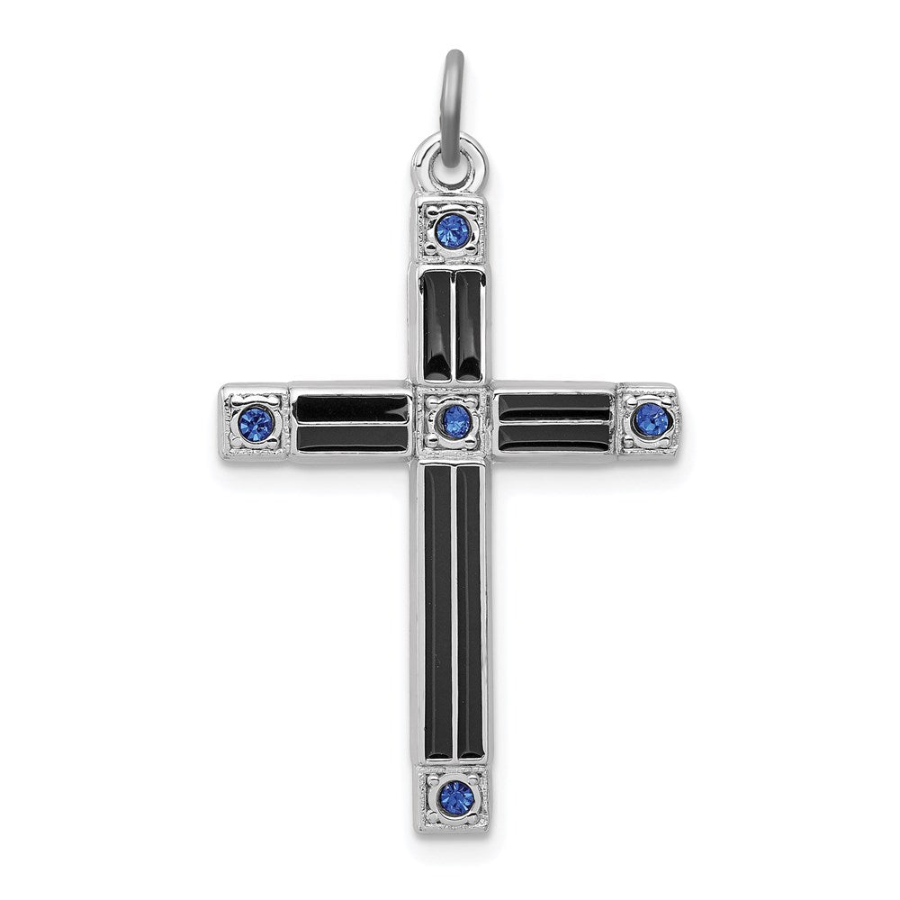 Sterlingsilber Rhodiniert Emailliert & Blau Zirkonia Kreuz Anhänger