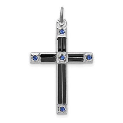 Sterlingsilber Rhodiniert Emailliert & Blau Zirkonia Kreuz Anhänger
