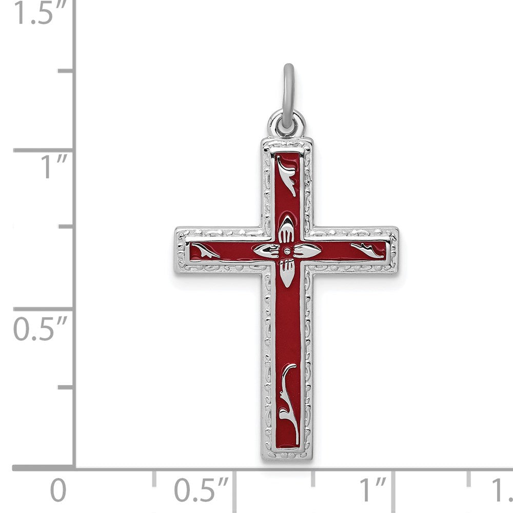 Sterlingsilber Rhodiniert Rot Emailliert Kreuz Anhänger