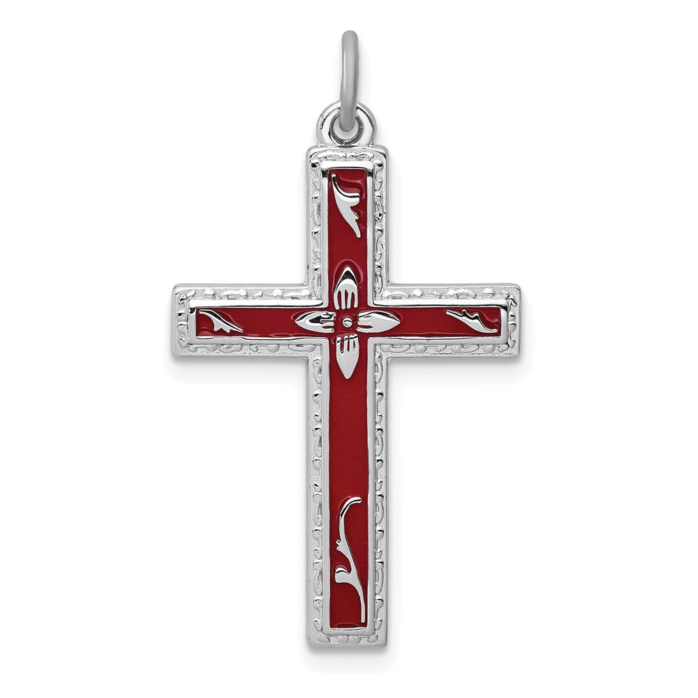 Sterlingsilber Rhodiniert Rot Emailliert Kreuz Anhänger