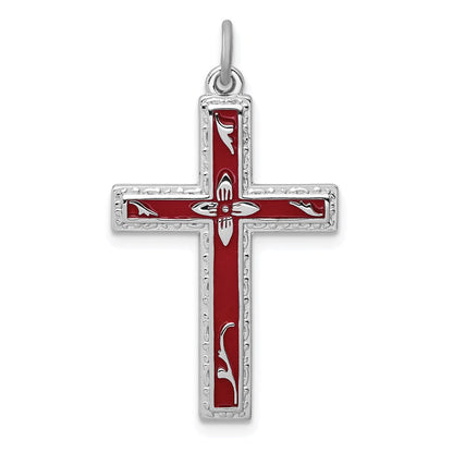 Sterlingsilber Rhodiniert Rot Emailliert Kreuz Anhänger