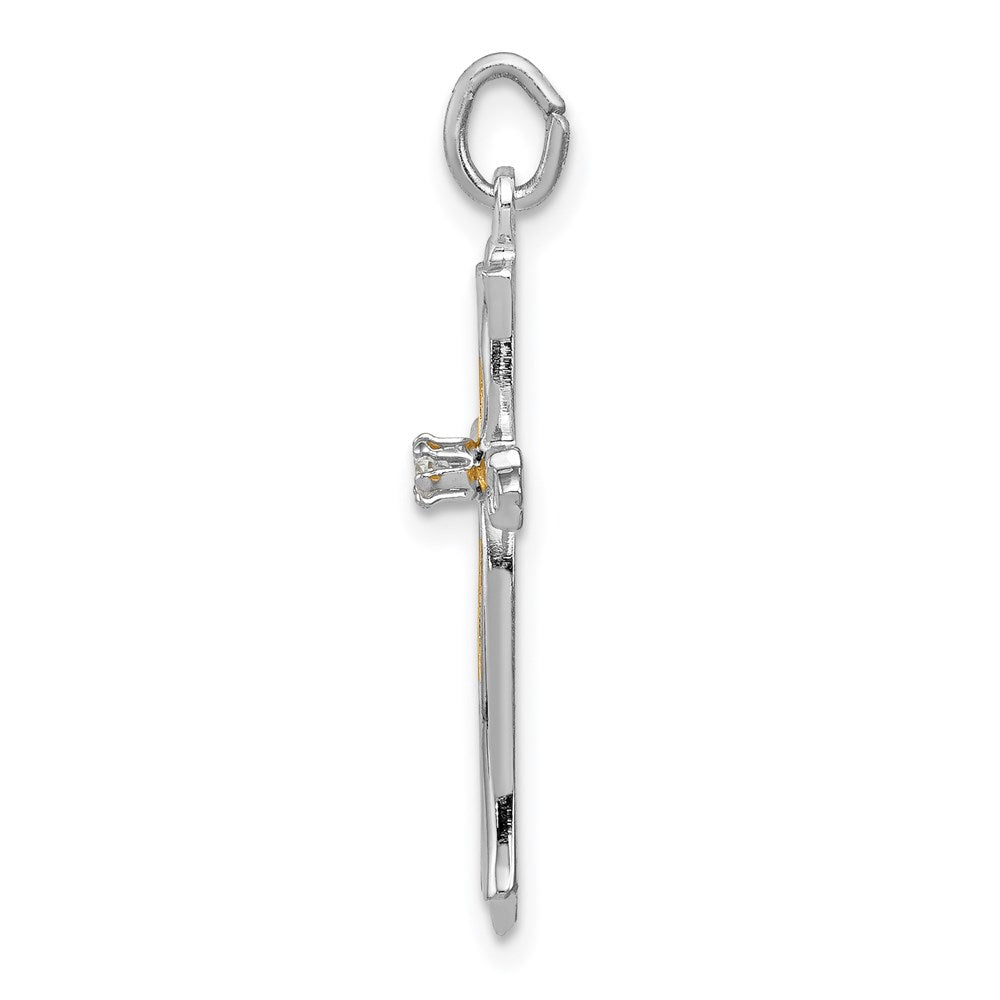 Sterlingsilber Rhodiniert & Vermeil Zirkonia Kreuz Anhänger