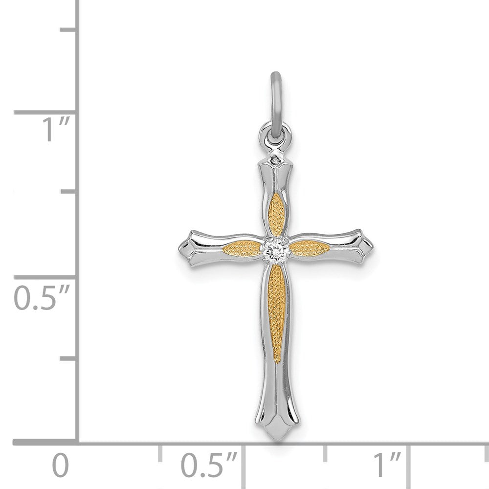 Sterlingsilber Rhodiniert & Vermeil Zirkonia Kreuz Anhänger