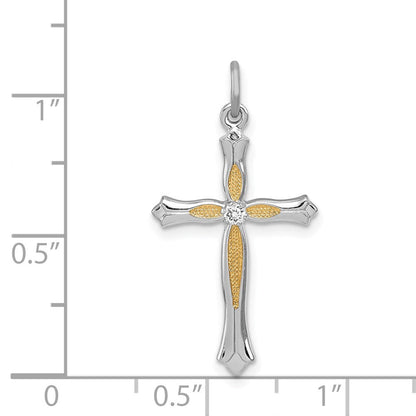 Sterlingsilber Rhodiniert & Vermeil Zirkonia Kreuz Anhänger