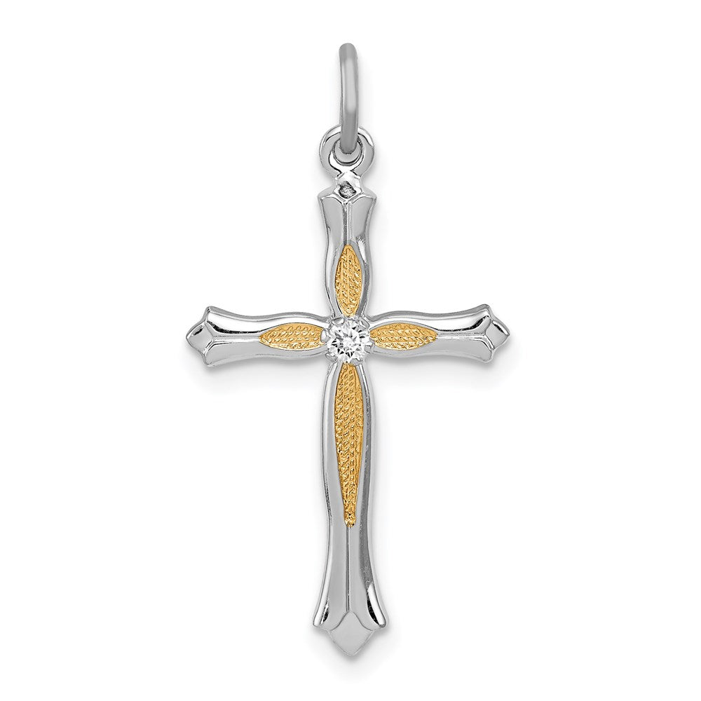 Sterlingsilber Rhodiniert & Vermeil Zirkonia Kreuz Anhänger