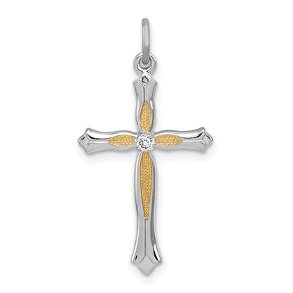 Sterlingsilber Rhodiniert & Vermeil Zirkonia Kreuz Anhänger