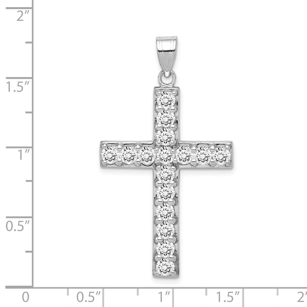 Sterlingsilber Rhodiniert Zirkonia Lateinisch Kreuz Anhänger