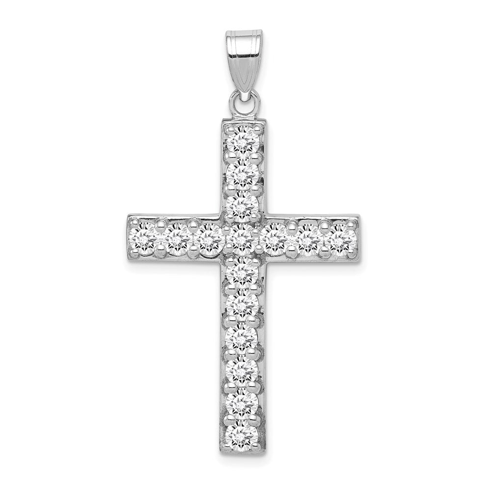 Sterlingsilber Rhodiniert Zirkonia Lateinisch Kreuz Anhänger
