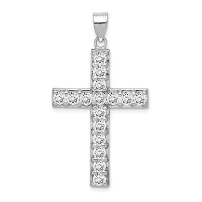 Sterlingsilber Rhodiniert Zirkonia Lateinisch Kreuz Anhänger