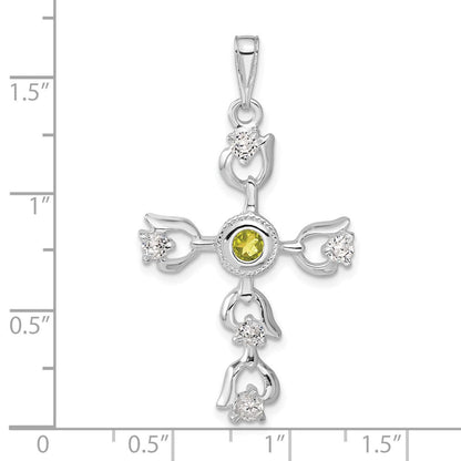 Sterlingsilber Grün & Klar Zirkonia Kreuz Anhänger