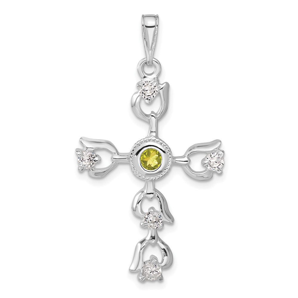 Sterlingsilber Grün & Klar Zirkonia Kreuz Anhänger