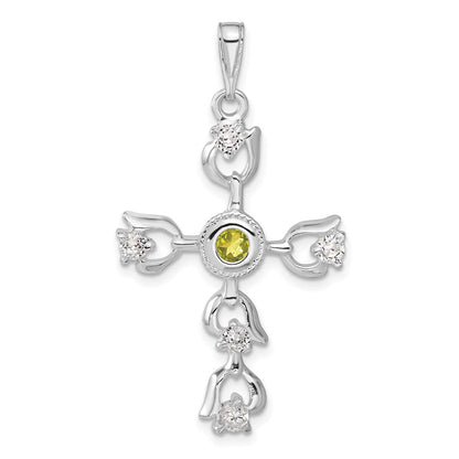 Sterlingsilber Grün & Klar Zirkonia Kreuz Anhänger
