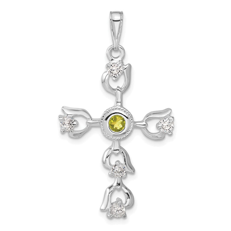 Sterlingsilber Grün & Klar Zirkonia Kreuz Anhänger