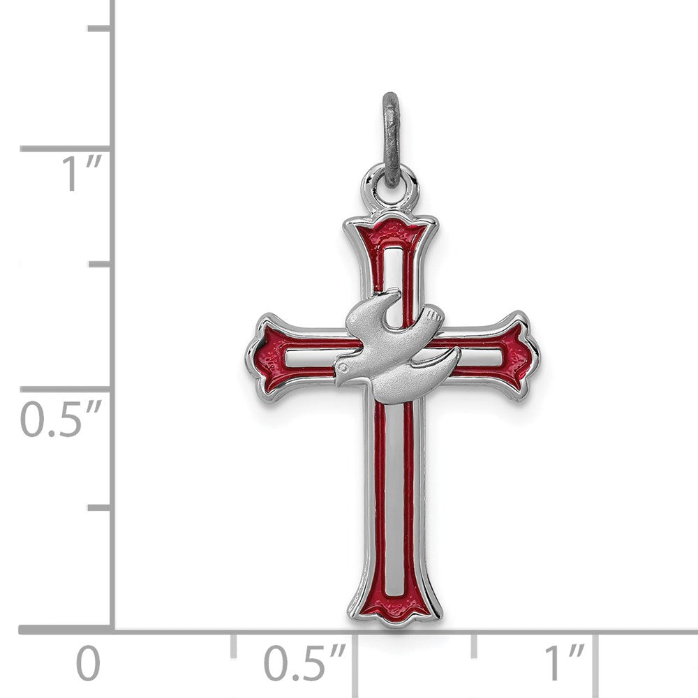 Sterlingsilber Rhodiniert Emailliert Kreuz mit Taube Charm
