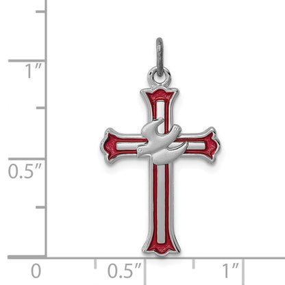 Sterlingsilber Rhodiniert Emailliert Kreuz mit Taube Charm