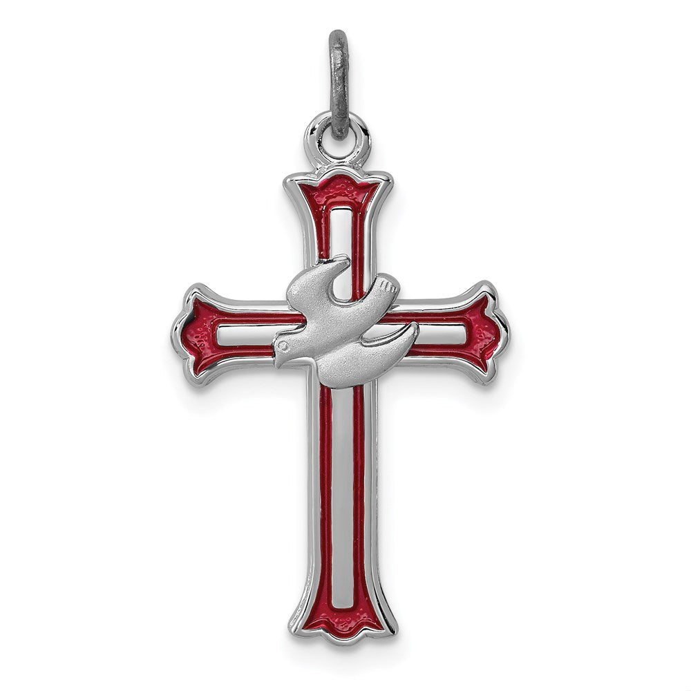 Sterlingsilber Rhodiniert Emailliert Kreuz mit Taube Charm