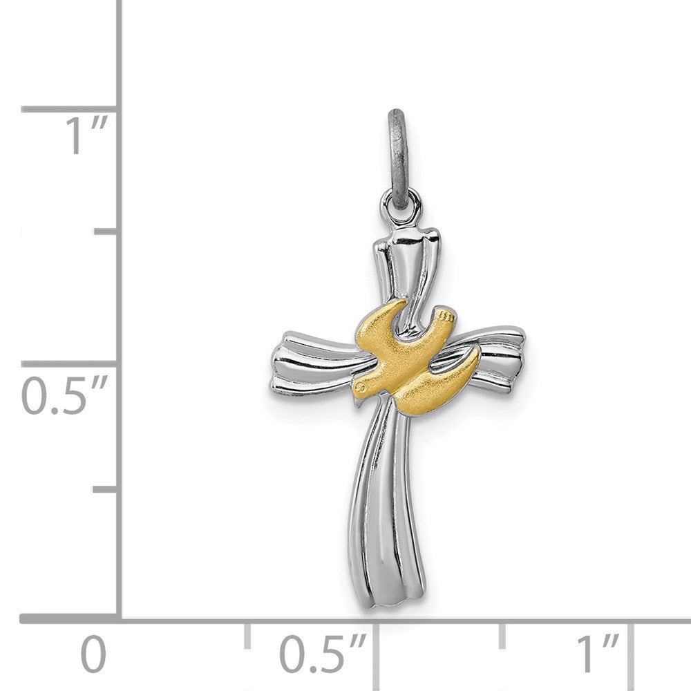 Sterlingsilber Rhodiniert & Vermeil Taube Kreuz Charm