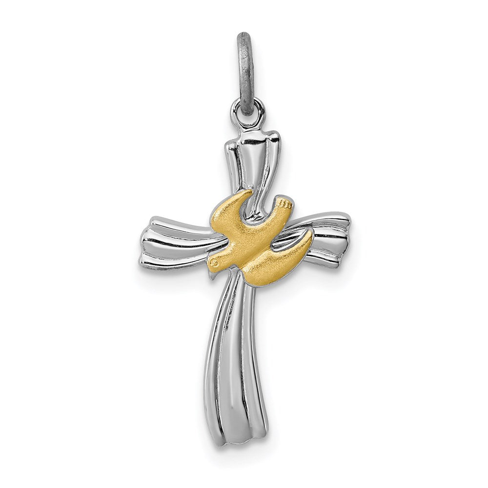 Sterlingsilber Rhodiniert & Vermeil Taube Kreuz Charm