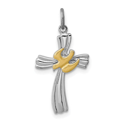 Sterlingsilber Rhodiniert & Vermeil Taube Kreuz Charm