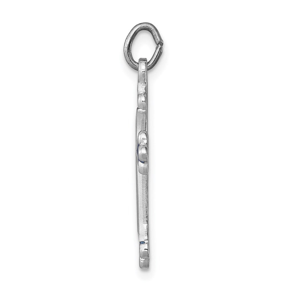 Sterlingsilber Rhodiniert Blau Emailliert Knospend Kreuz Charm