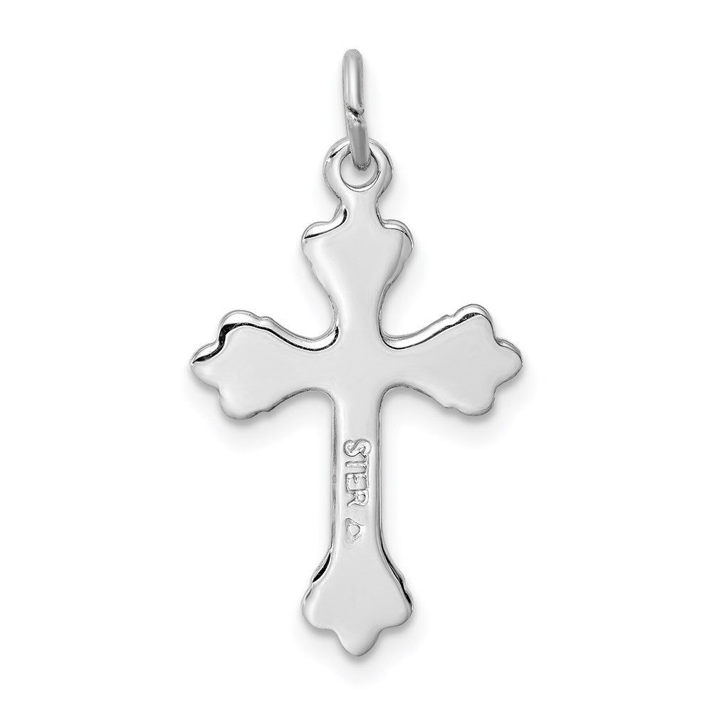 Sterlingsilber Rhodiniert Blau Emailliert Knospend Kreuz Charm
