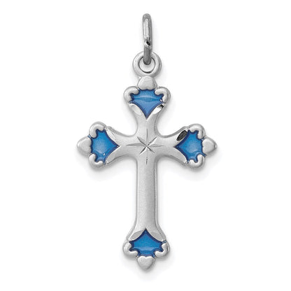 Sterlingsilber Rhodiniert Blau Emailliert Knospend Kreuz Charm