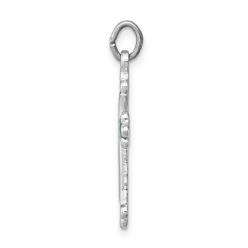 Sterlingsilber Rhodiniert Grün Emailliert Knospend Kreuz Charm