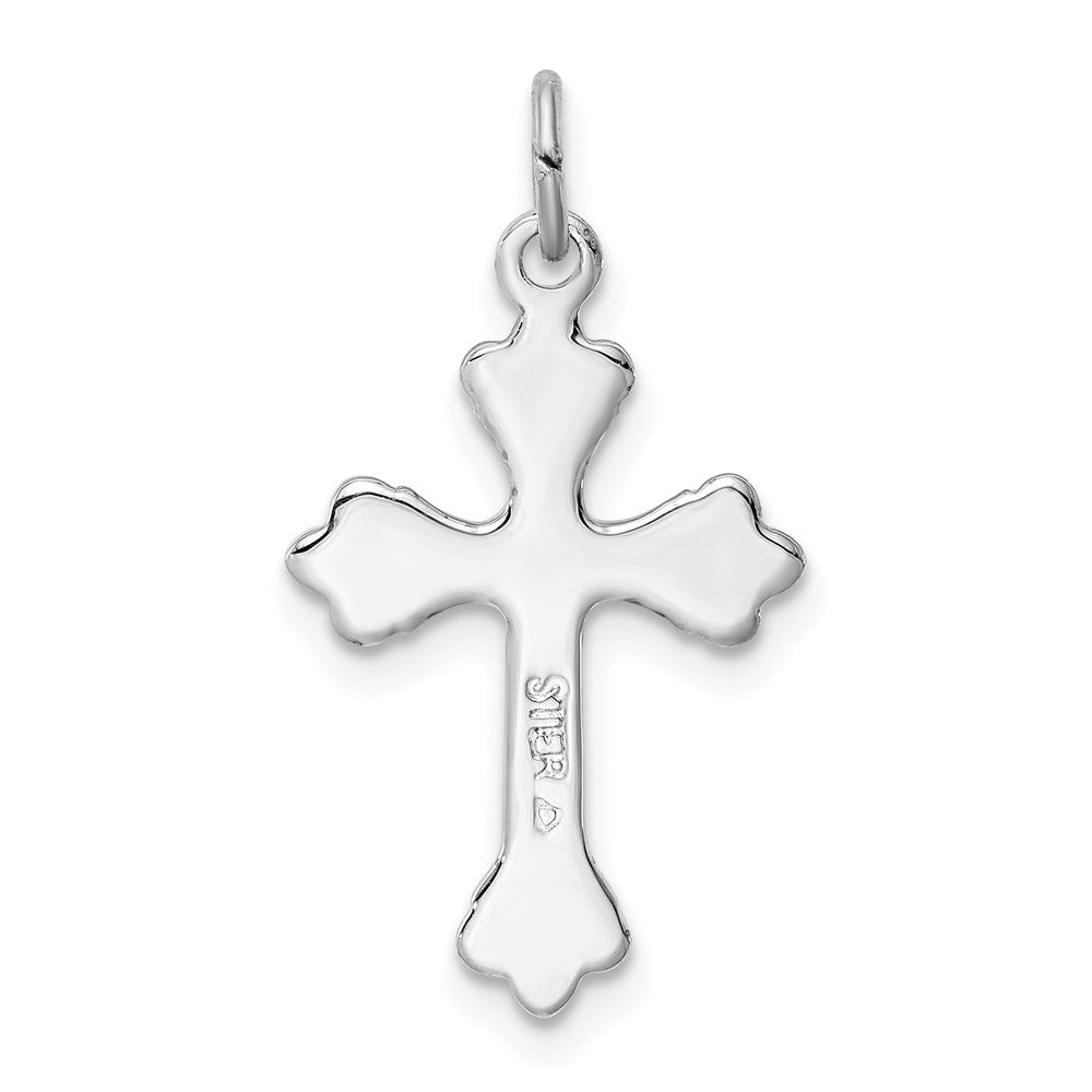 Sterlingsilber Rhodiniert Grün Emailliert Knospend Kreuz Charm