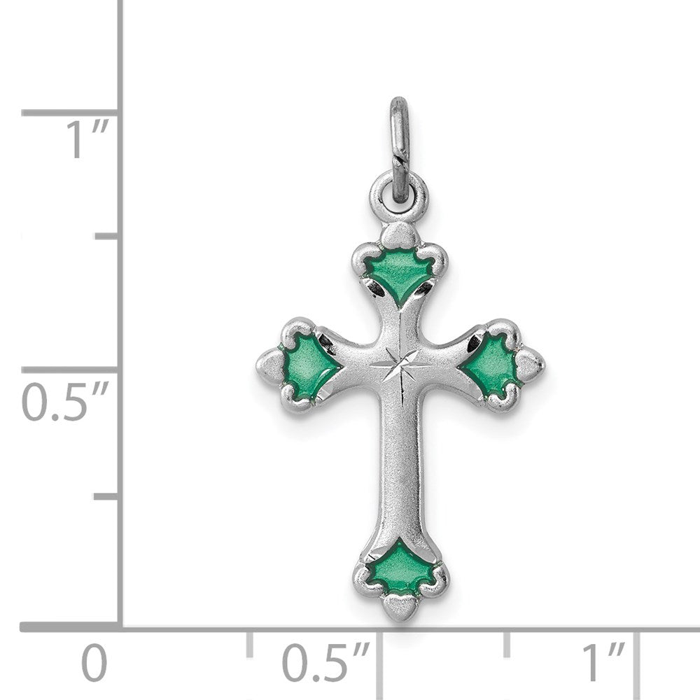 Sterlingsilber Rhodiniert Grün Emailliert Knospend Kreuz Charm