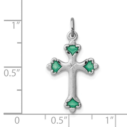 Sterlingsilber Rhodiniert Grün Emailliert Knospend Kreuz Charm