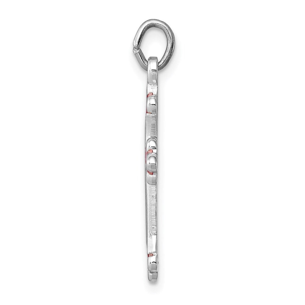 Sterlingsilber Rhodiniert Rosa Emailliert Knospend Kreuz Charm