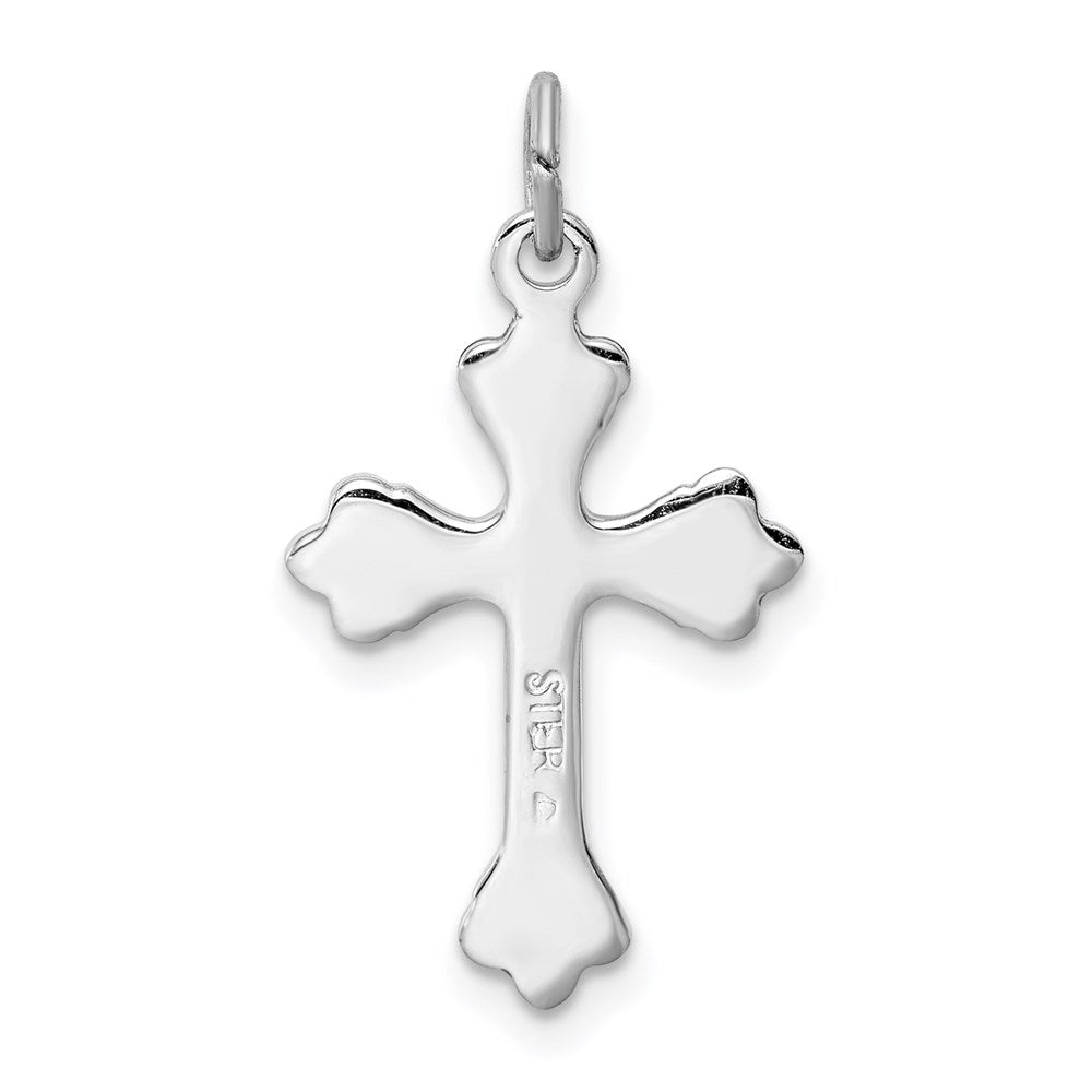 Sterlingsilber Rhodiniert Rosa Emailliert Knospend Kreuz Charm