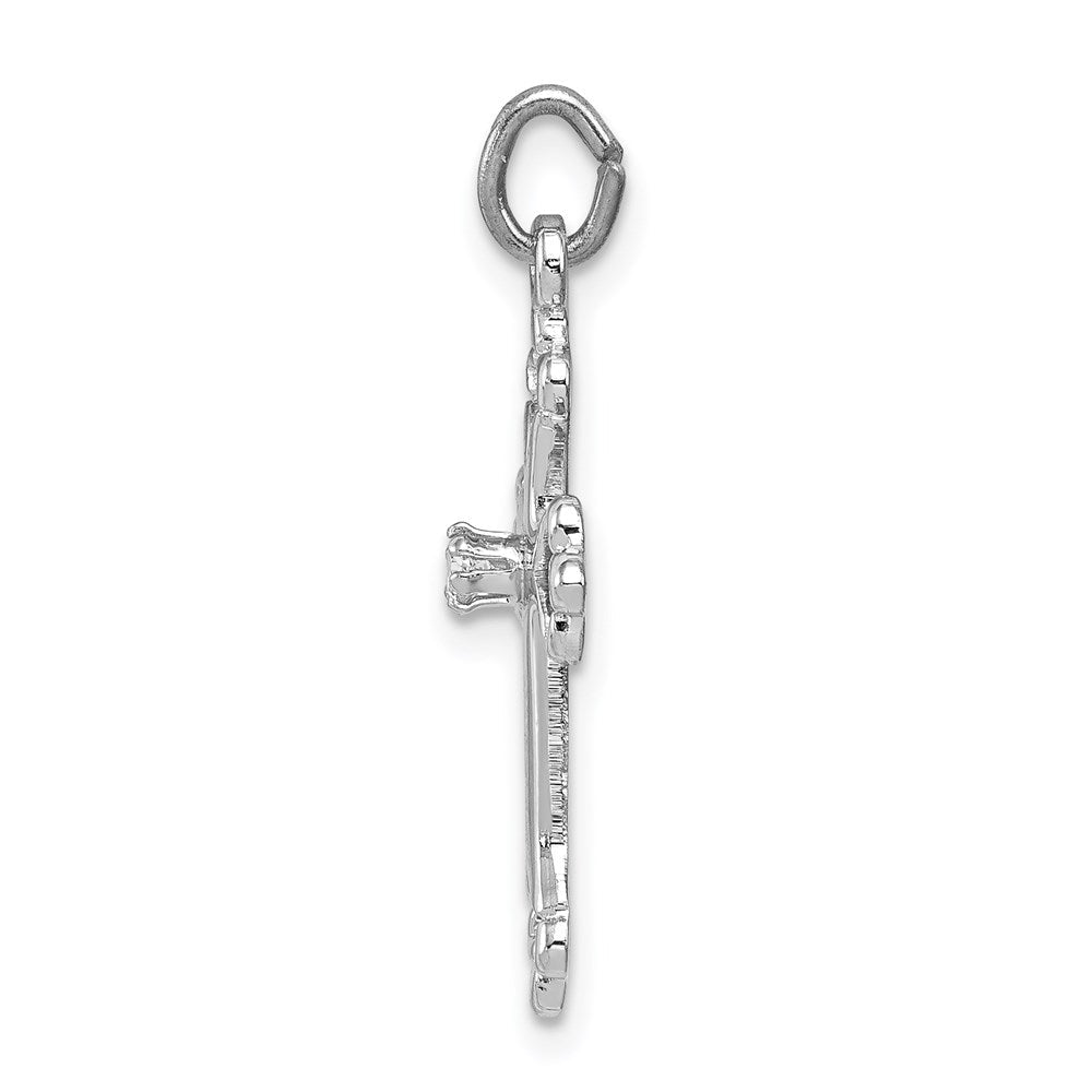 Sterlingsilber Rhodiniert Knospend Kreuz mit Zirkonia Charm