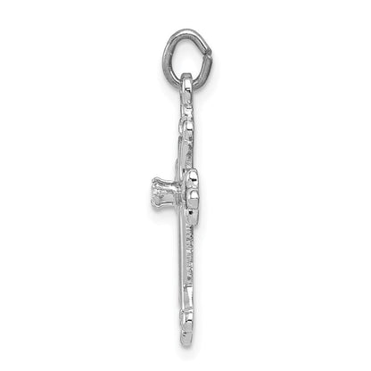 Sterlingsilber Rhodiniert Knospend Kreuz mit Zirkonia Charm