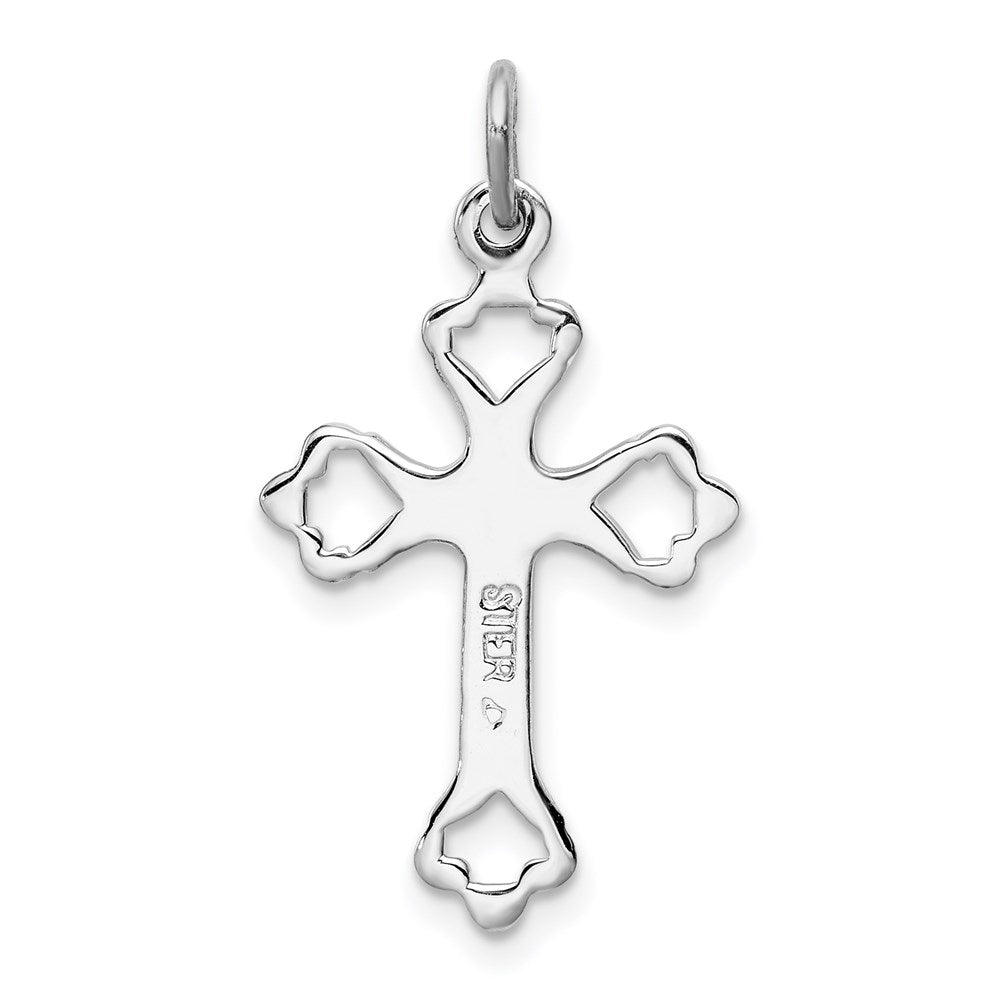 Sterlingsilber Rhodiniert Knospend Kreuz mit Zirkonia Charm