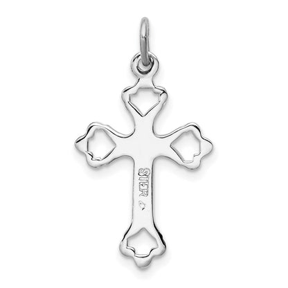 Sterlingsilber Rhodiniert Knospend Kreuz mit Zirkonia Charm