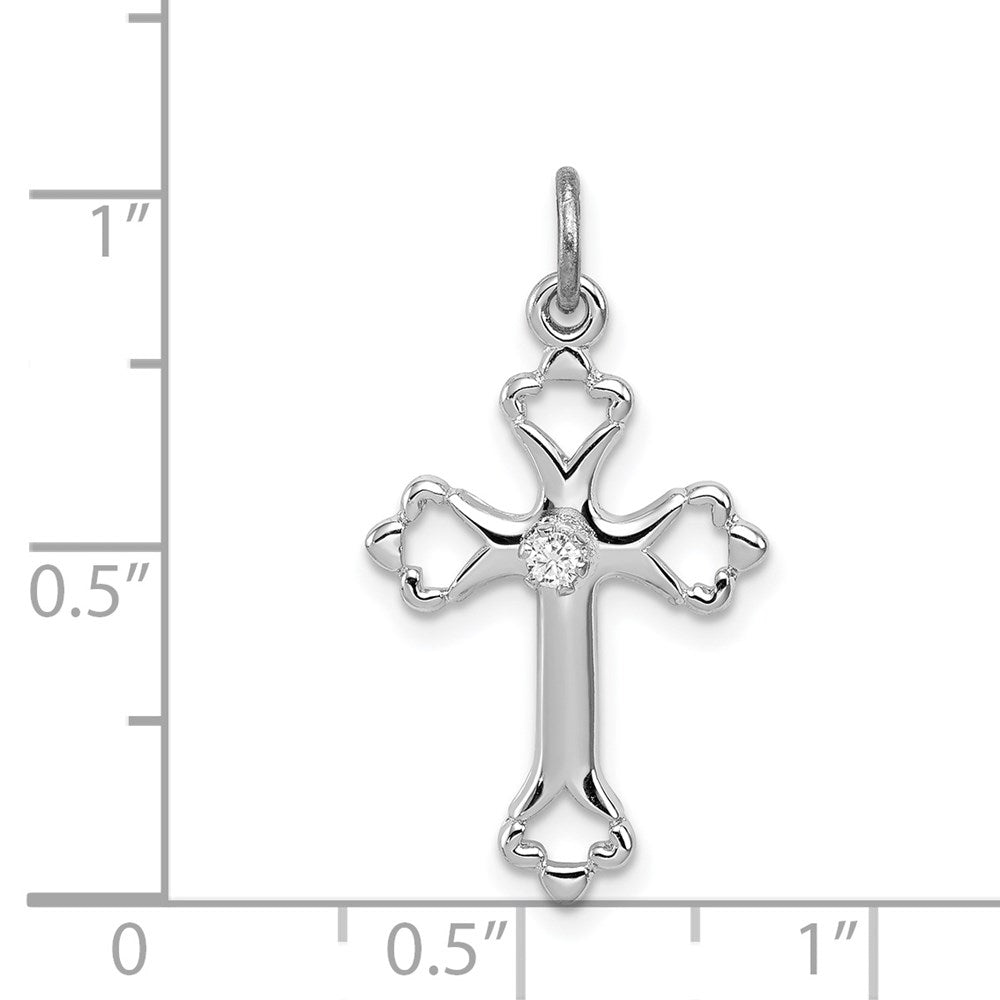 Sterlingsilber Rhodiniert Knospend Kreuz mit Zirkonia Charm