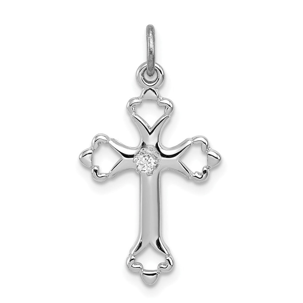 Sterlingsilber Rhodiniert Knospend Kreuz mit Zirkonia Charm