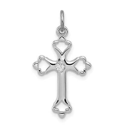 Sterlingsilber Rhodiniert Knospend Kreuz mit Zirkonia Charm