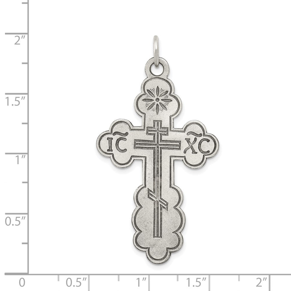 Sterlingsilber Antikisiert Eastern Orthodox Kreuz Charm