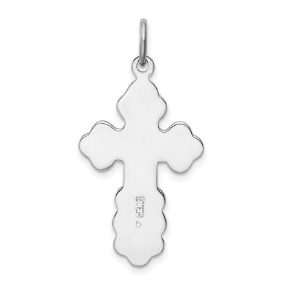 Sterlingsilber Rhodiniert Eastern Orthodox Blau Emaille Kreuz Anhänger