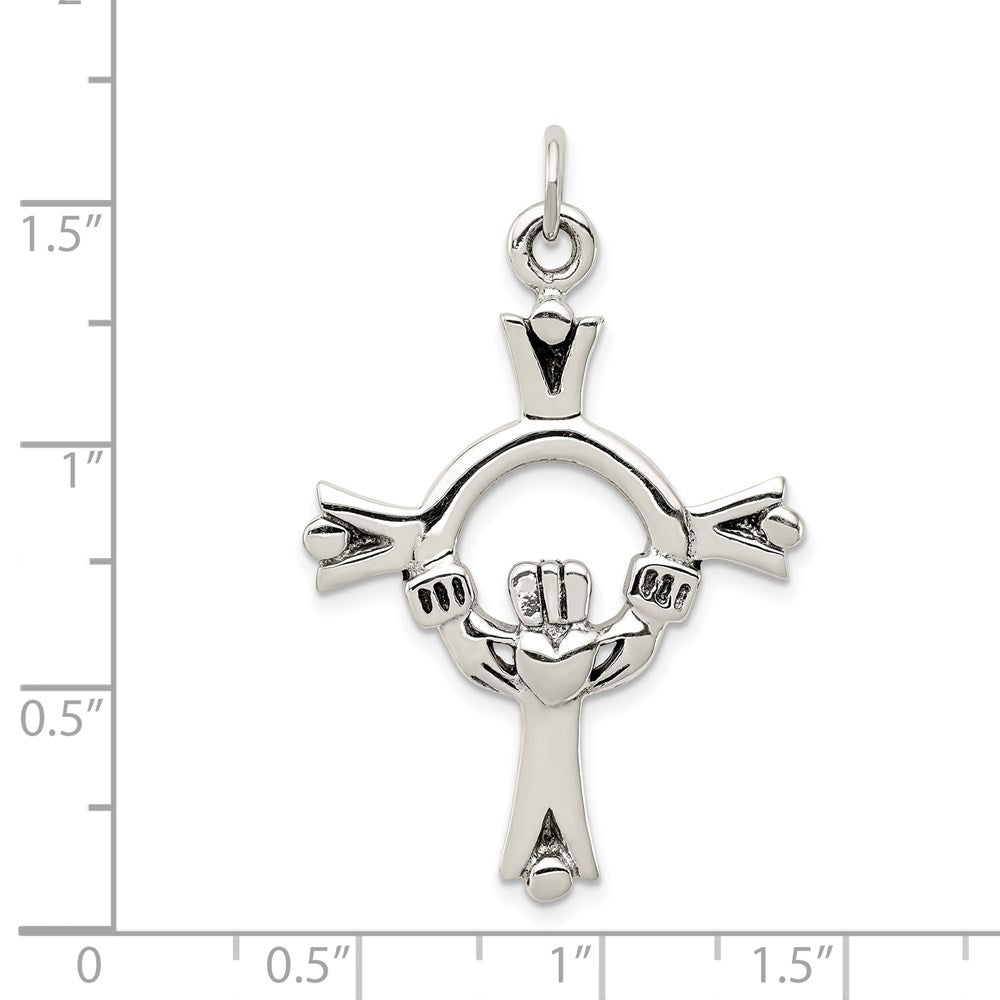 Sterlingsilber Antikisiert Claddagh Kreuz Charm