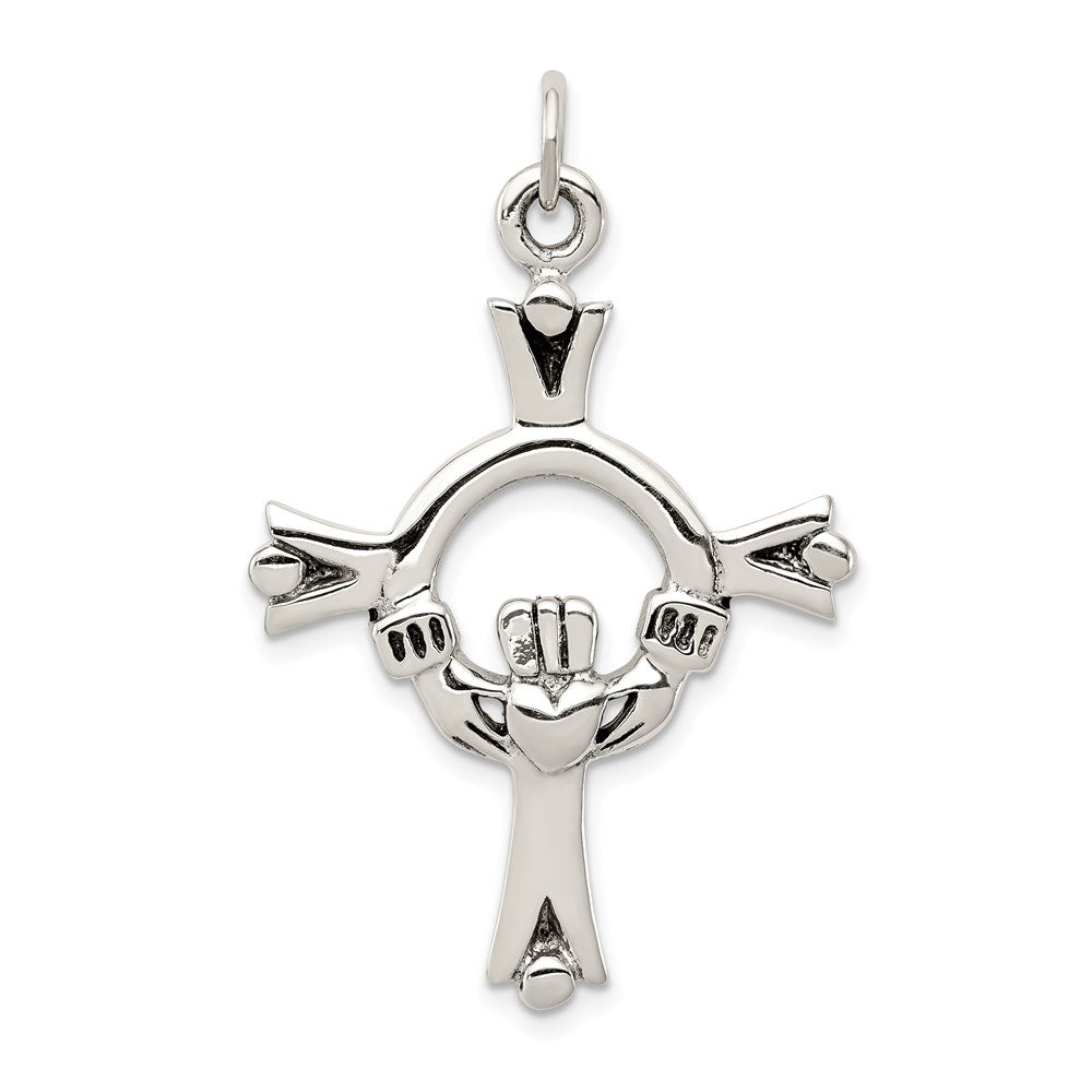 Sterlingsilber Antikisiert Claddagh Kreuz Charm