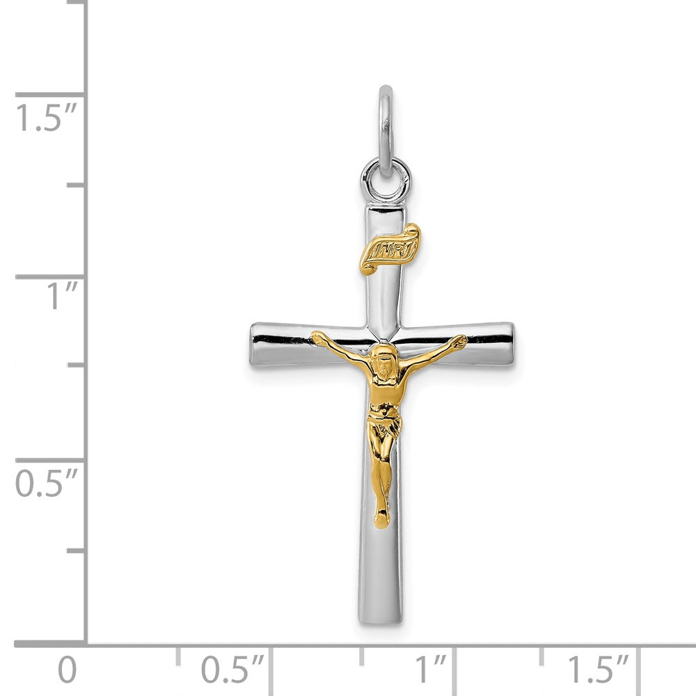Sterlingsilber Rhodiniert & 18K Vergoldet Inri Kruzifix Charm