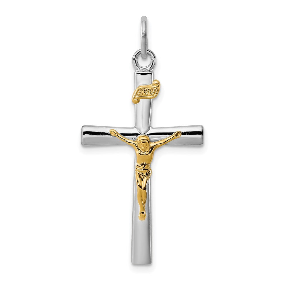 Sterlingsilber Rhodiniert & 18K Vergoldet Inri Kruzifix Charm
