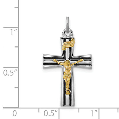 Sterlingsilber Rhodiniert Goldfarben Inri Kruzifix Charm