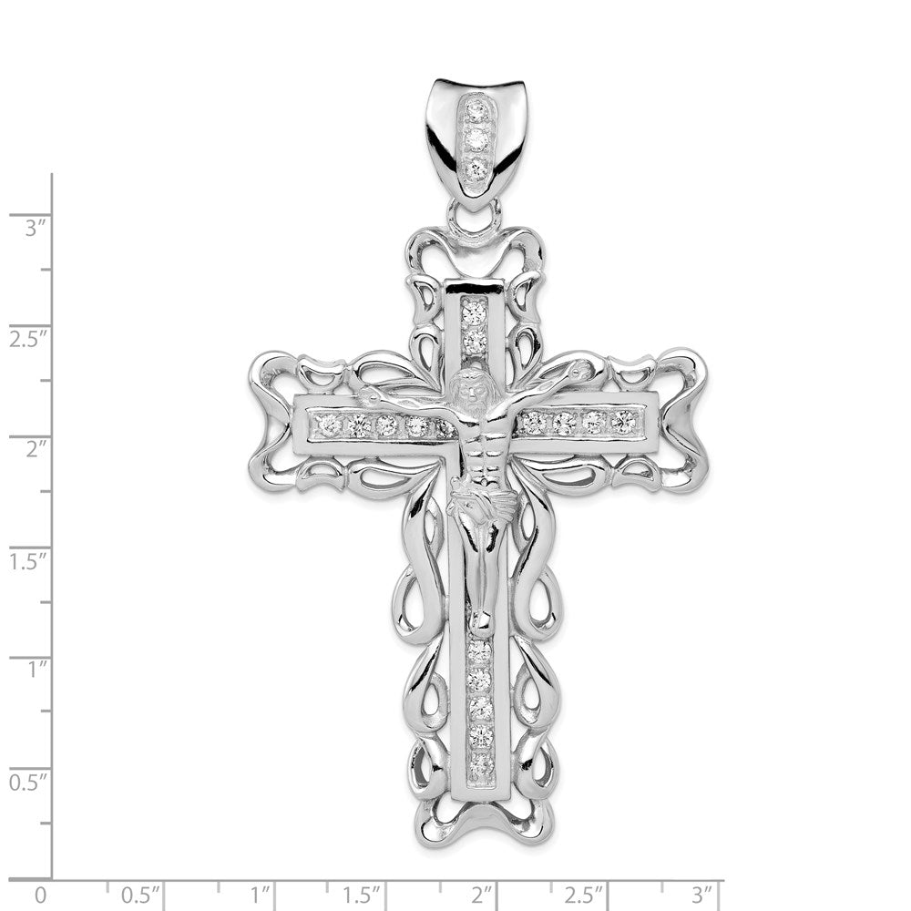 Sterlingsilber Rhodiniert Zirkonia Kruzifix Anhänger