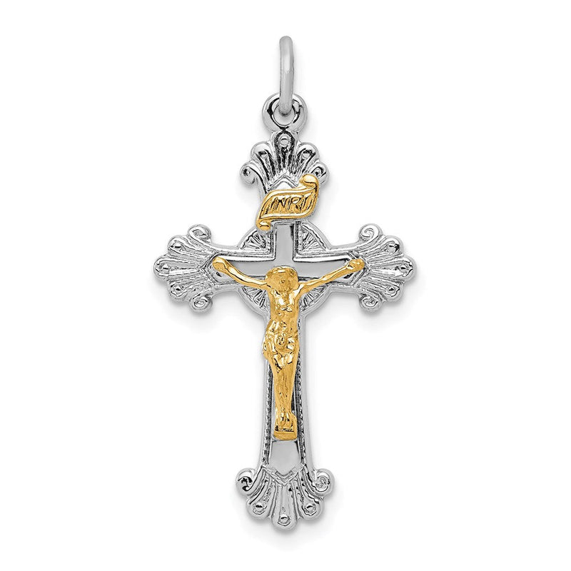 Sterlingsilber Rhodiniert & Vermeil Inri Kruzifix Charm