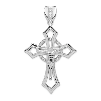 Sterlingsilber Rhodiniert Zirkonia Kruzifix Anhänger